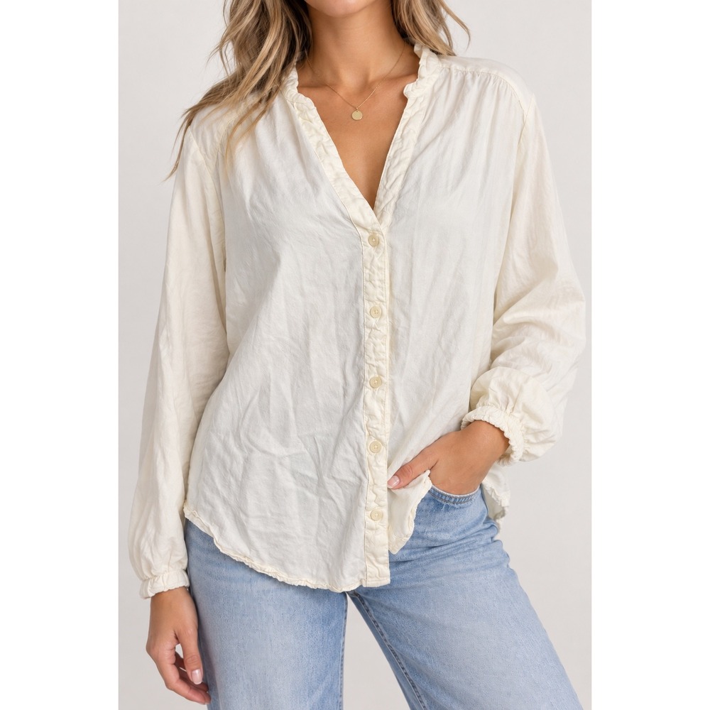 Anthropology Cloth & Stone Women Ivory Cream Tencel Button Down Blouse Size M